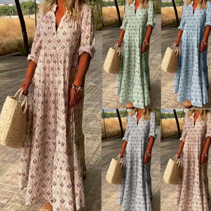 Leah – Vintage Stehkragen Oversized Modisches Lockeres Kleid