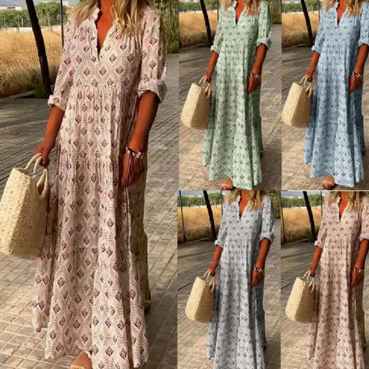 Leah – Vintage Stehkragen Oversized Modisches Lockeres Kleid