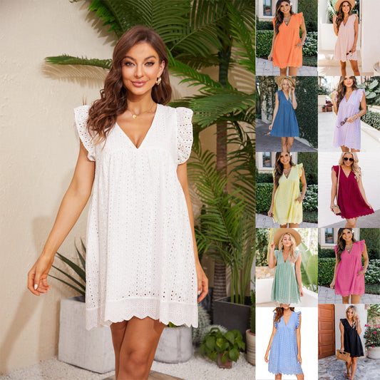 Jacqueline – Sommerliches ärmelloses Jacquard-Kleid mit Spitze und Tasche