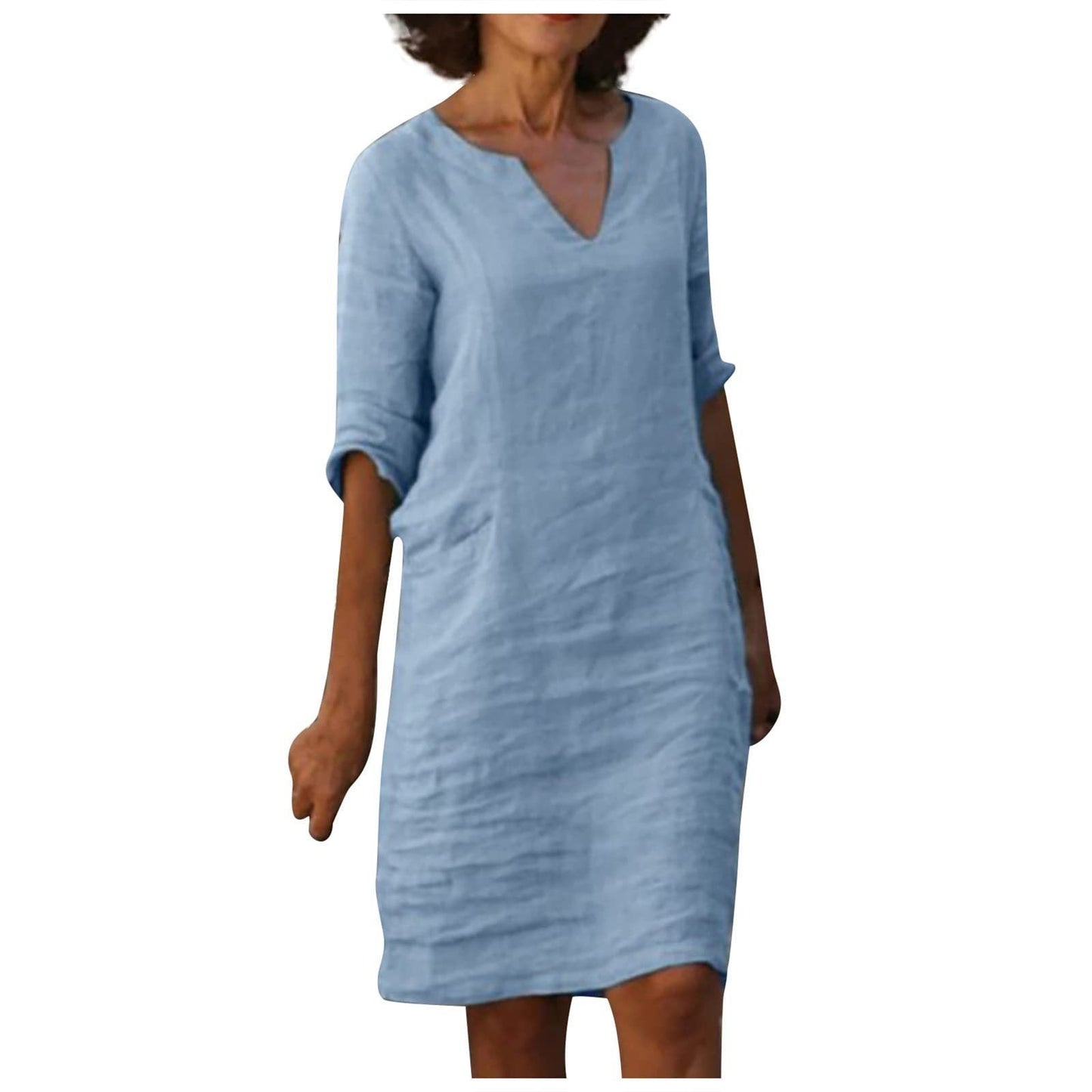 Abigail – Retro Sommerkleid aus Baumwolle und Leinen mit V-Ausschnitt