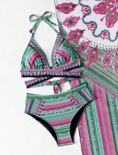 Ruby – Retro Ethnischer Stil Badeanzug mit gespaltenem Kreuzriemen