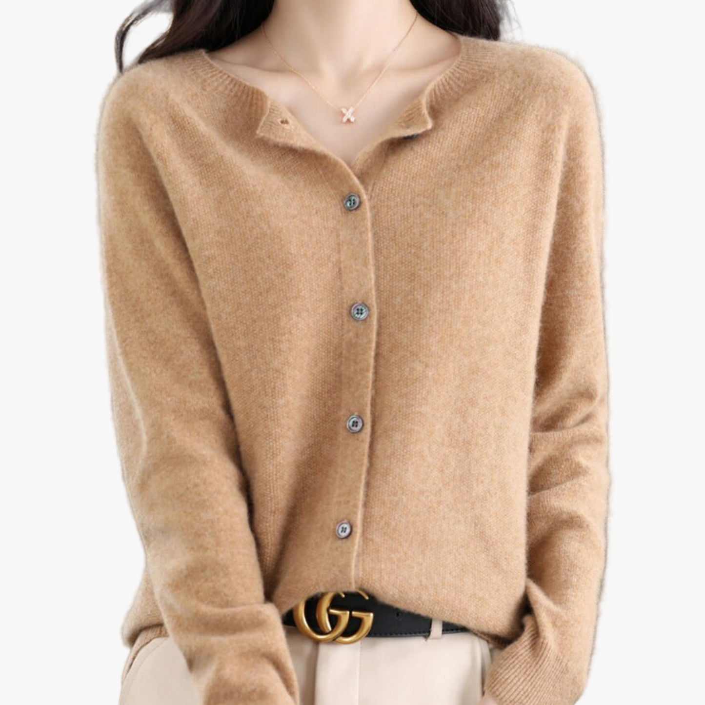 Damen Cardigan mit Rundhalsausschnitt – Klassischer Strickpullover für Alltag und Büro
