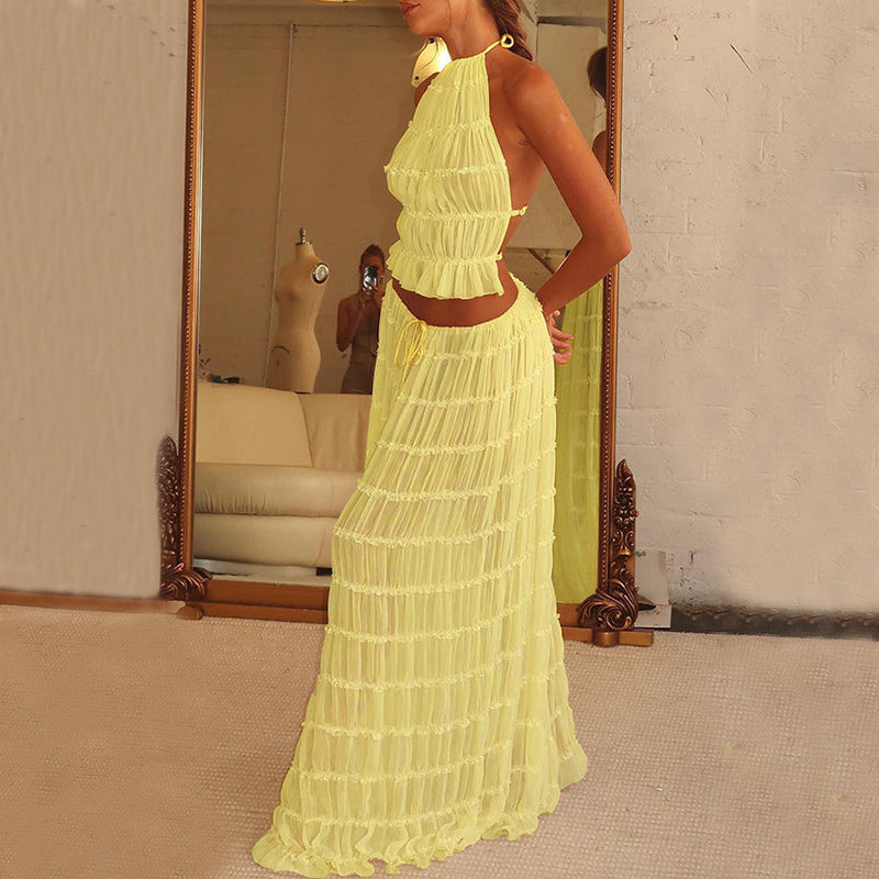 Louise – Sexy ärmelloses Backless Cropped Top und plissiertes langes Kleid