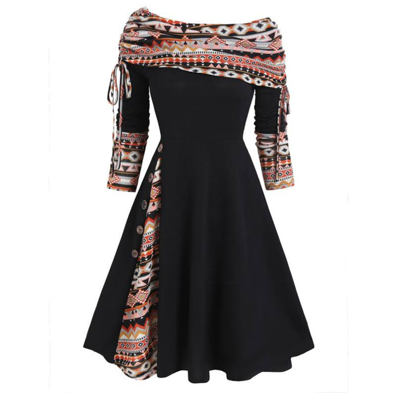 Natalie – Langes, schwingendes Ein-Schulter-Kleid mit langen Ärmeln