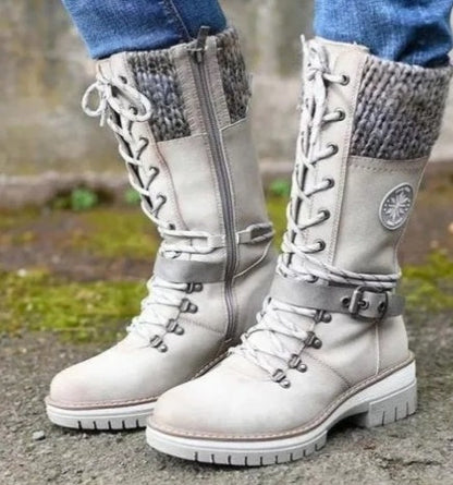 Holly – Winterliche Hohe Blockabsatzrunde Kopf Nählinie Plus Size Stiefel