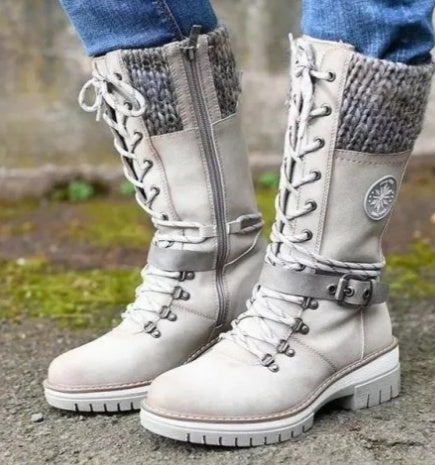 Holly – Winterliche Hohe Blockabsatzrunde Kopf Nählinie Plus Size Stiefel