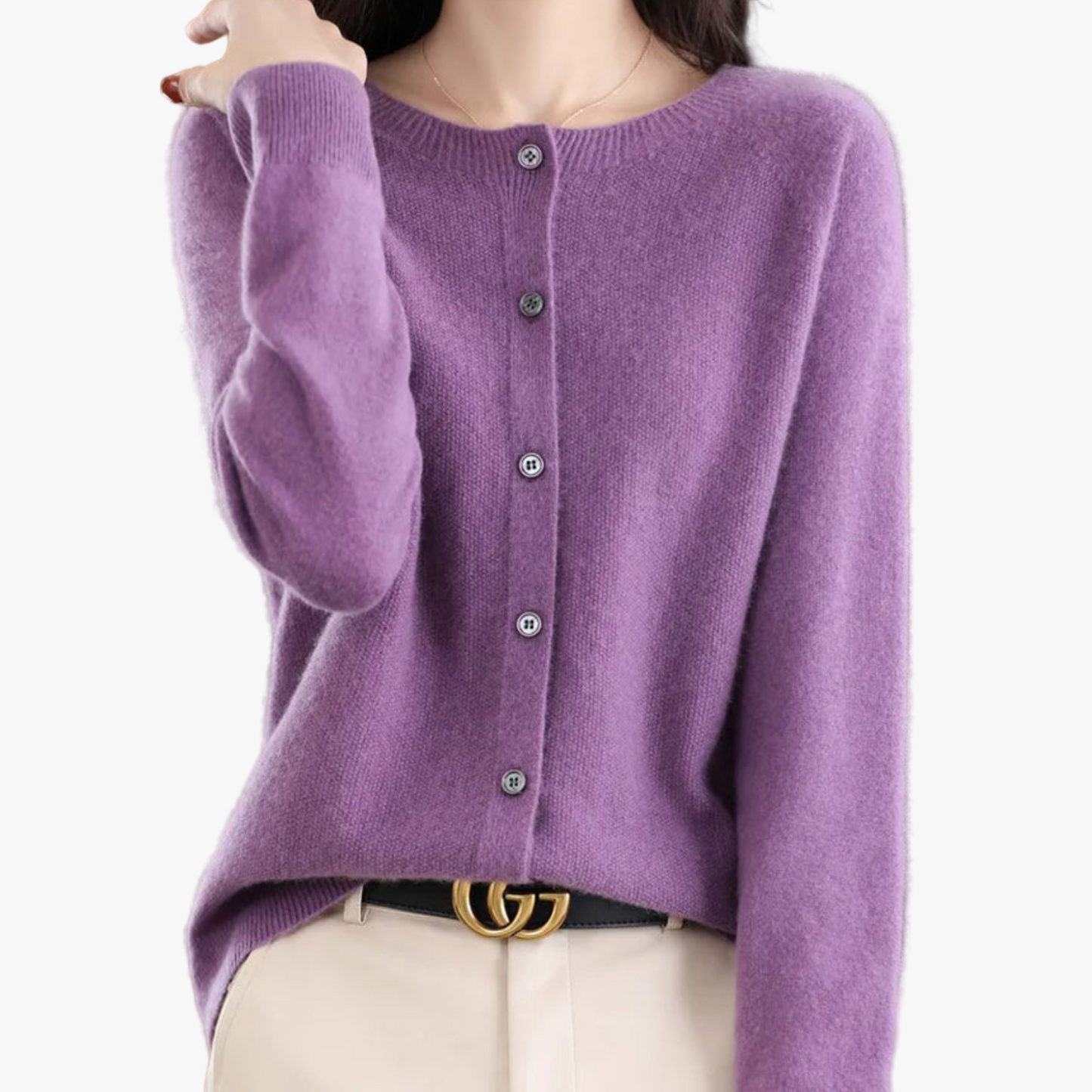 Damen Cardigan mit Rundhalsausschnitt – Klassischer Strickpullover für Alltag und Büro