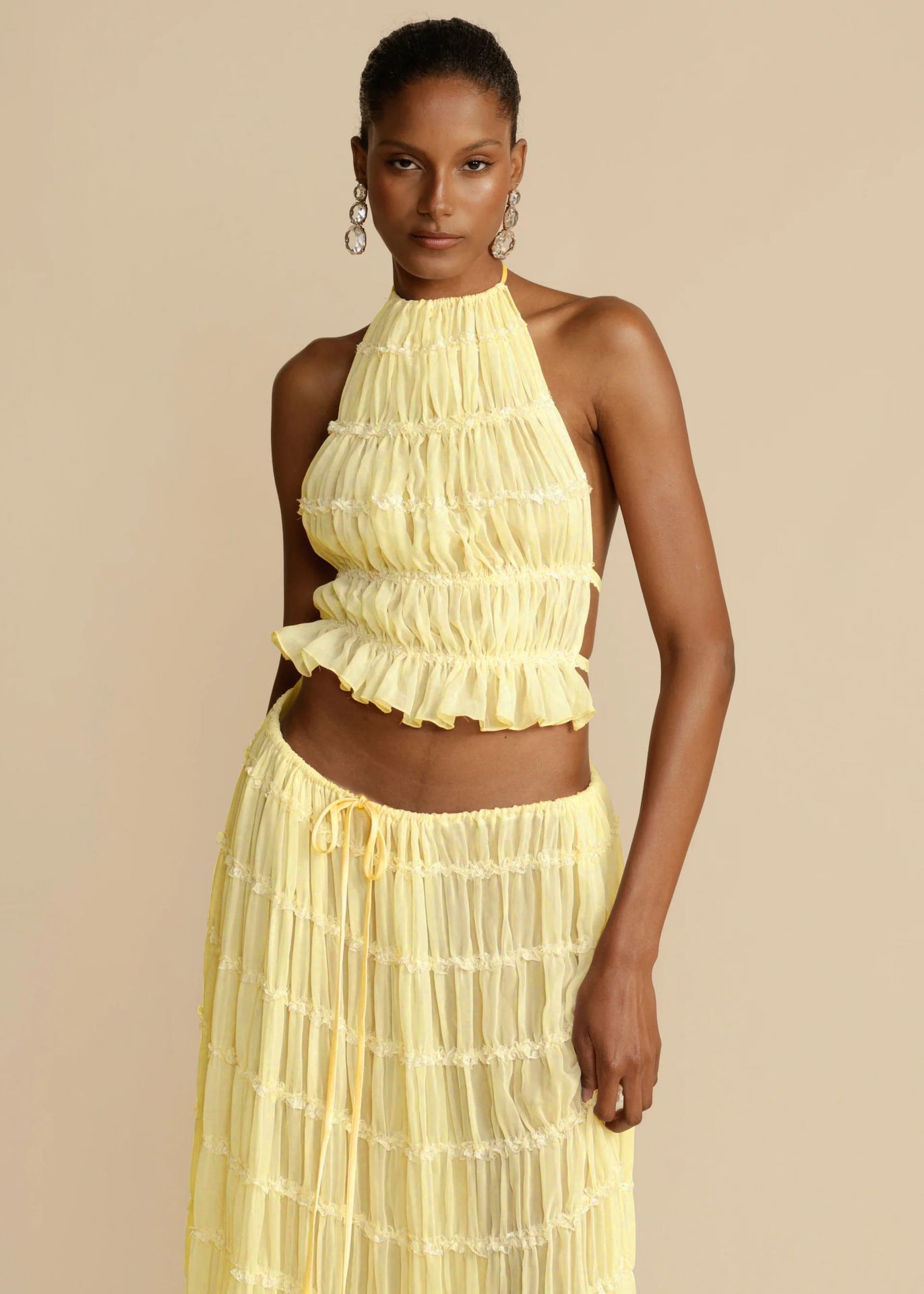 Louise – Sexy ärmelloses Backless Cropped Top und plissiertes langes Kleid