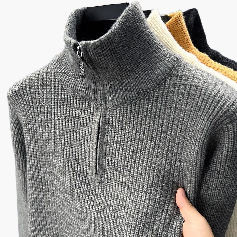 Damen Strickpullover mit Reißverschluss Stehkragen – Modischer Freizeitpullover für Herbst und Winter