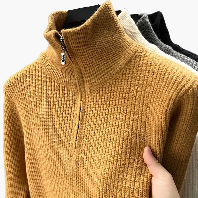 Damen Strickpullover mit Reißverschluss Stehkragen – Modischer Freizeitpullover für Herbst und Winter