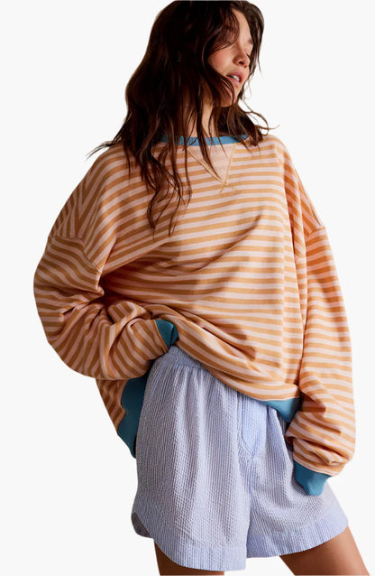 Damen Oversized Streifenpullover – Lässiger Herbst Sweater für Alltag & Freizeit