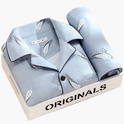 Herren Pyjama Set mit Feder-Print – Stilvolles Schlafanzug-Set für das ganze Jahr