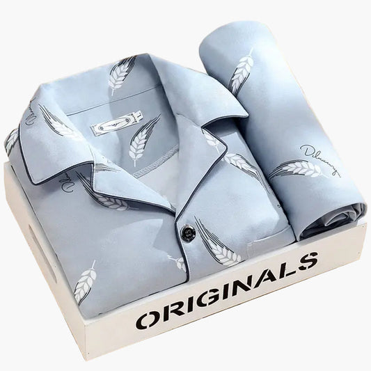 Herren Pyjama Set mit Feder-Print – Stilvolles Schlafanzug-Set für das ganze Jahr