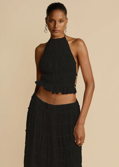 Louise – Sexy ärmelloses Backless Cropped Top und plissiertes langes Kleid