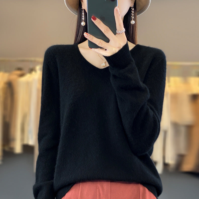 Jasmine – Lockere Damenwollpullover mit V-Ausschnitt für Herbst und Winter
