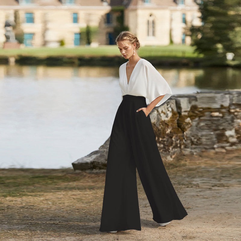 Michelle – Jumpsuit mit tiefem V-Ausschnitt und weitem Bein