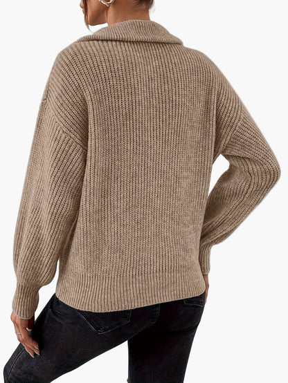 Damen Strickpullover mit Reißverschluss und elegantem Kragen – Modischer Freizeit-Look
