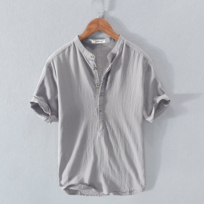 Steve – Herren T-Shirt mit Stehkragen aus japanischer Eis-Seide und Leinen