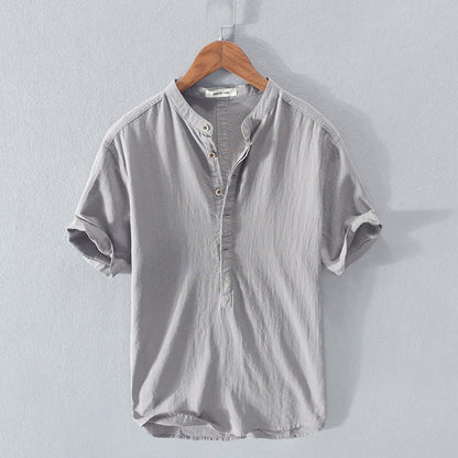 Steve – Herren T-Shirt mit Stehkragen aus japanischer Eis-Seide und Leinen