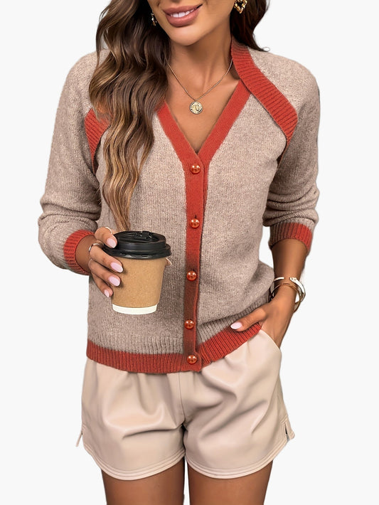 Damen Strick-Cardigan im Colorblock-Design, lässig und elegant für Alltag und Büro