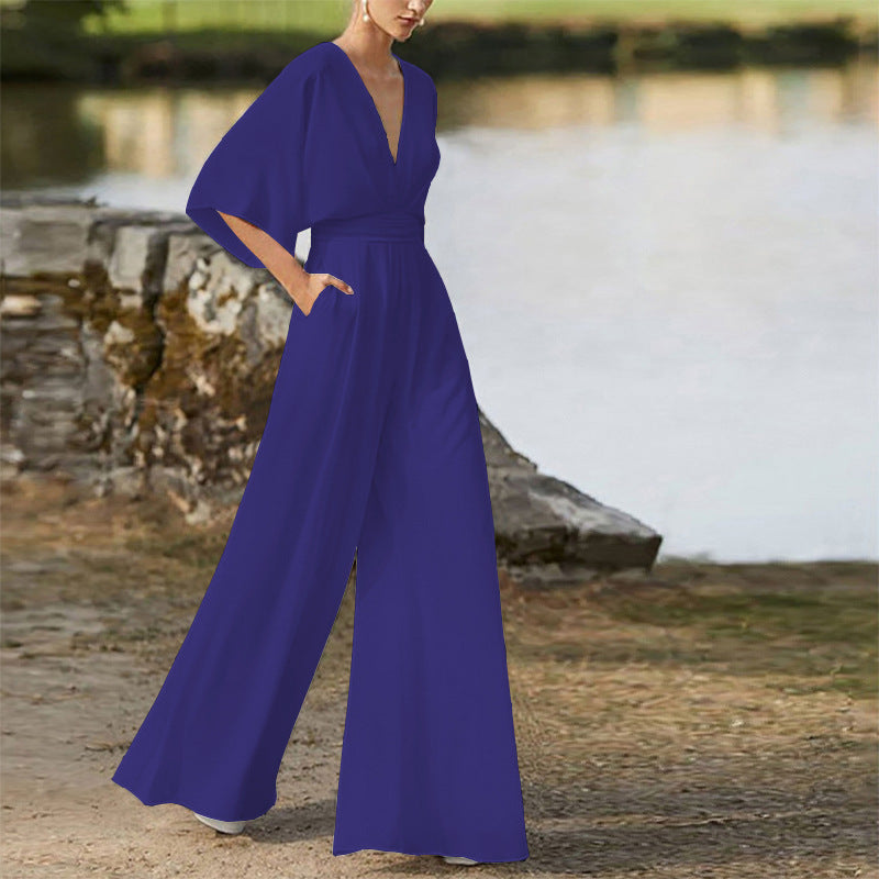 Michelle – Jumpsuit mit tiefem V-Ausschnitt und weitem Bein