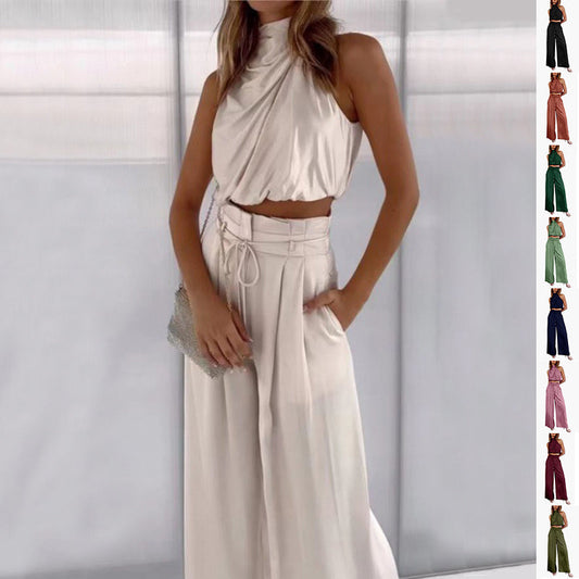 Jasmine – Lässiges ärmelloses Oberteil mit Midriff und weiten Beinen 2-teiliges Set Damenbekleidung