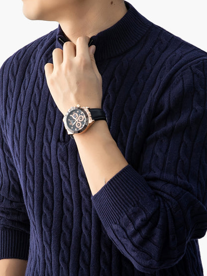 Herren Pullover mit Zopfmuster und Stehkragen – Modischer Strickpullover für Herbst und Winter, Casual Stil