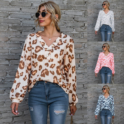 Tamara – Lockere Langarm-T-Shirts mit Leopardenmuster