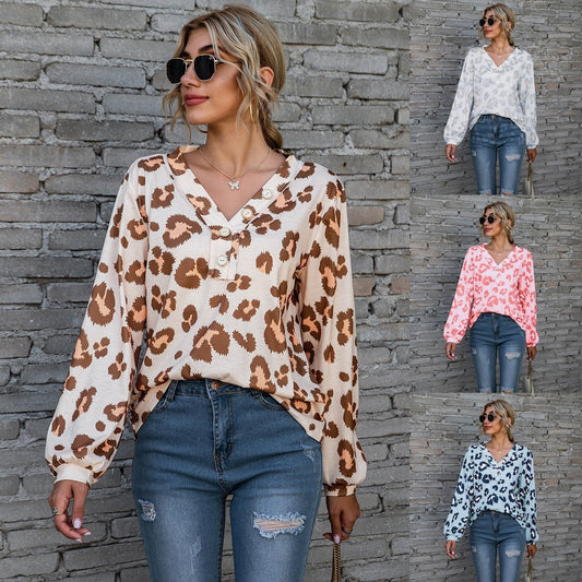 Tamara – Lockere Langarm-T-Shirts mit Leopardenmuster
