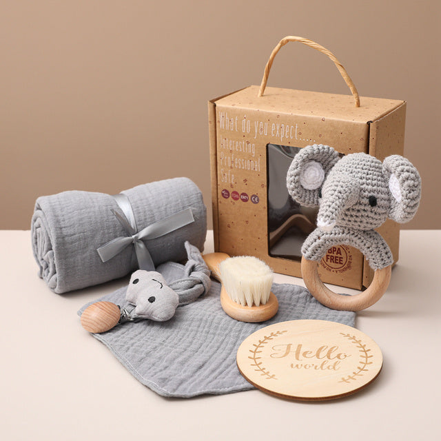 Baby Geschenkset mit Elefant – Neutrales Baby Erstausstattungs- und Pflege-Set, Ideal als Geschenk zur Geburt