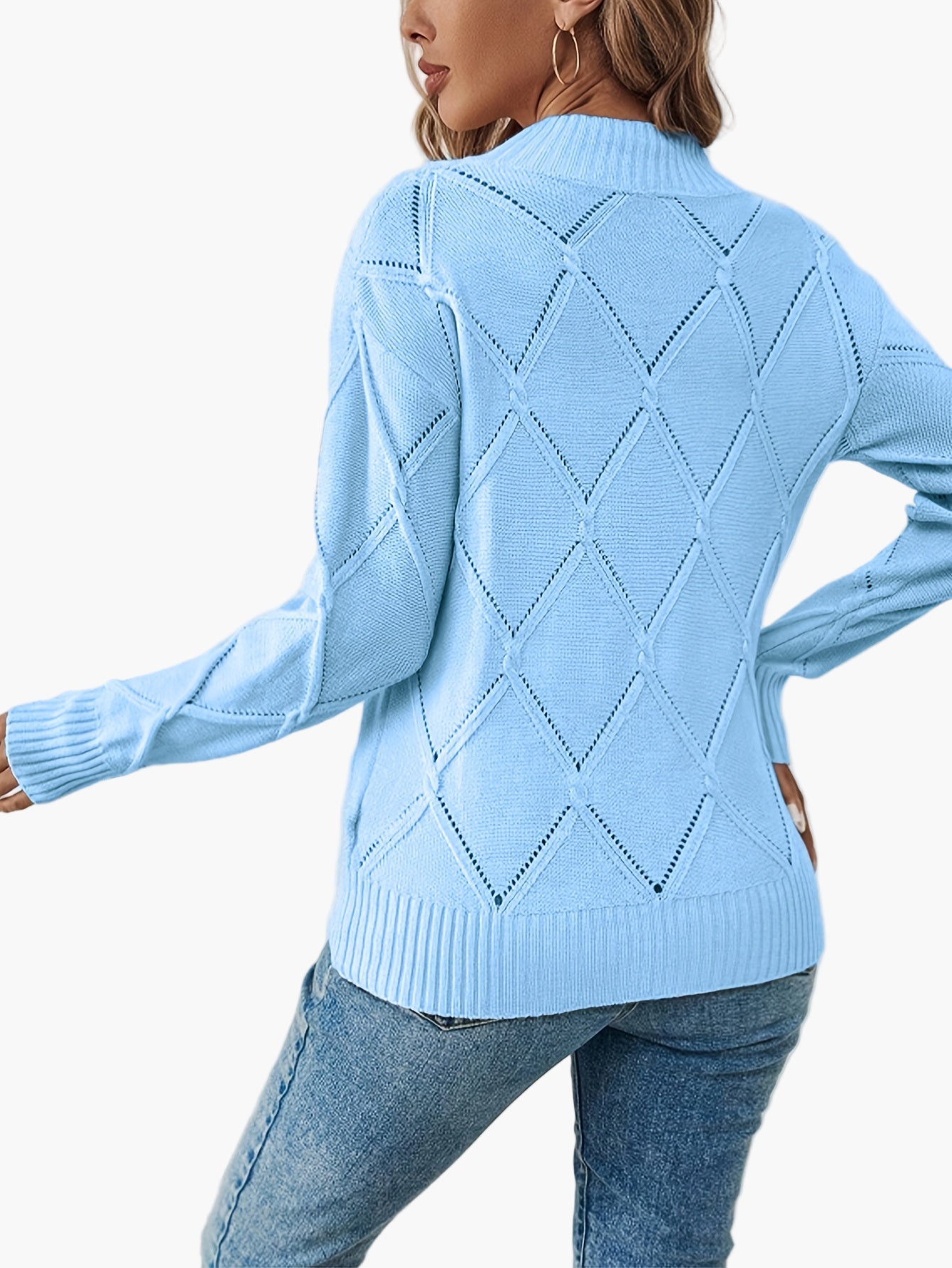 Damen Pullover mit geometrischem Muster, eleganter Alltags-Strickpullover, langarm, modisch