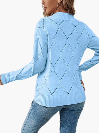Damen Pullover mit geometrischem Muster, eleganter Alltags-Strickpullover, langarm, modisch