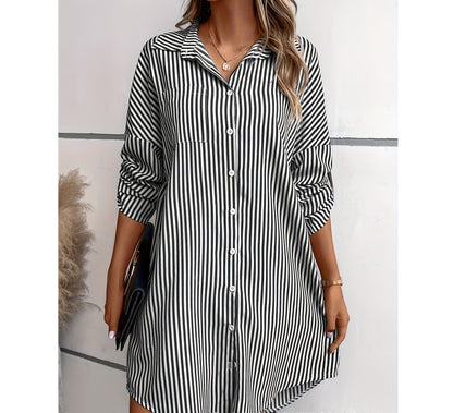 Barbara – Gestreiftes Hemdkleid mit Taschen