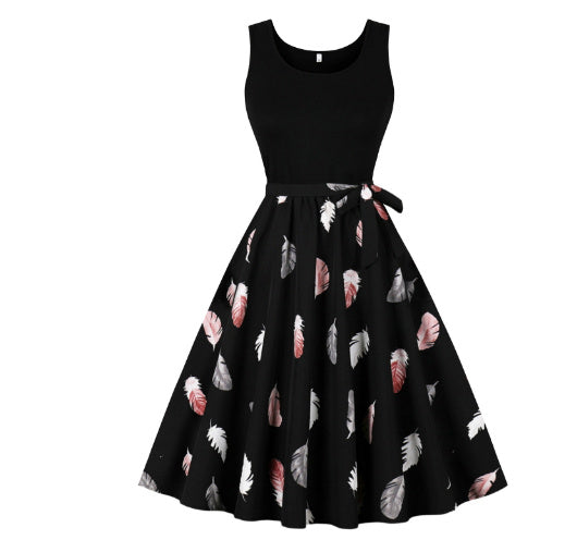 Angela – Elegantes Damenkleid mit tropischem Druck und Spitze