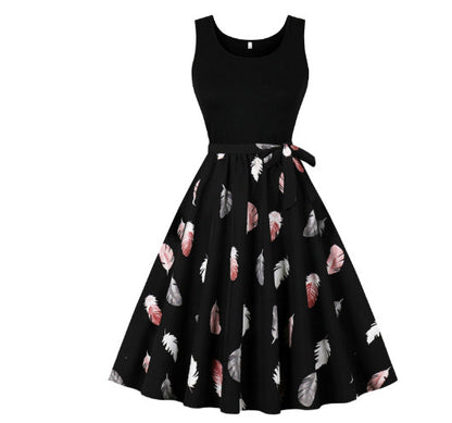 Angela – Elegantes Damenkleid mit tropischem Druck und Spitze