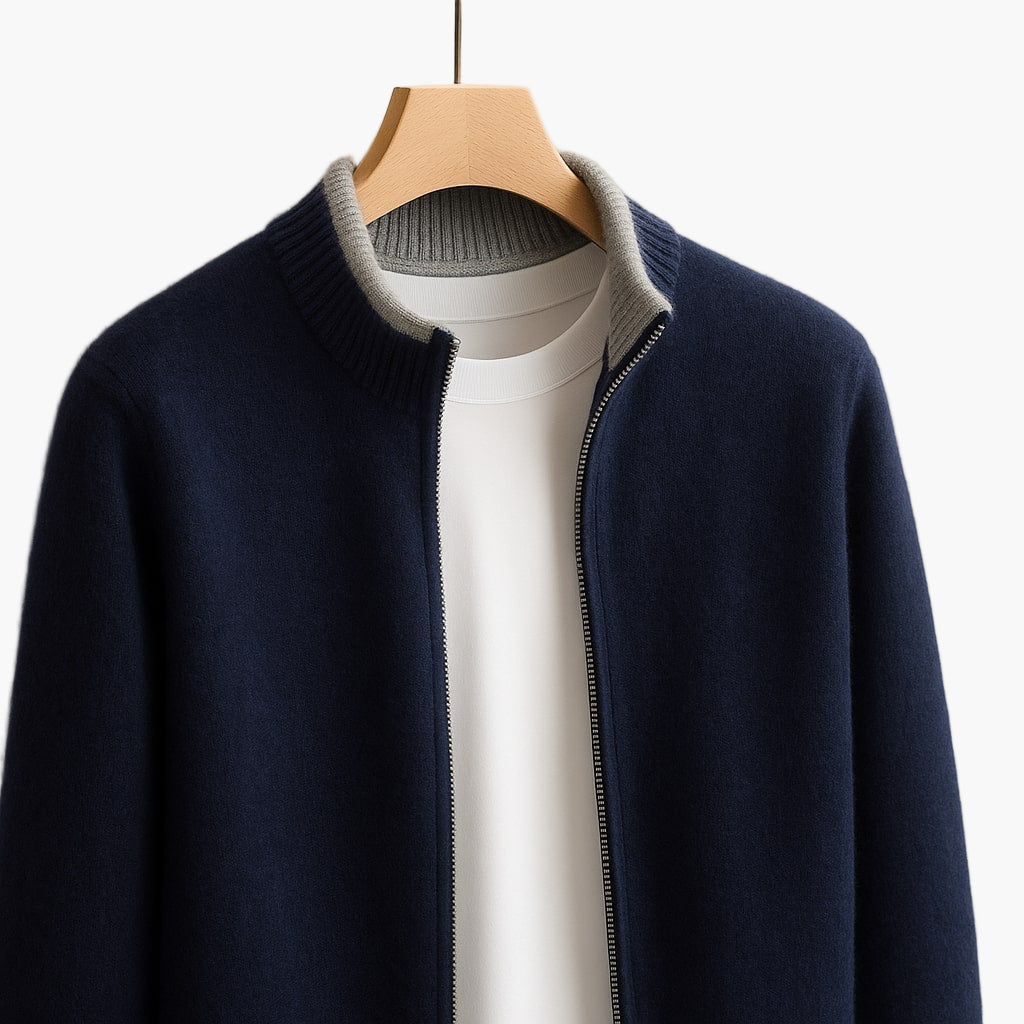 Herren Strickjacke mit Stehkragen und Reißverschluss – Modern, Elegant, Vielseitig für Alltag und Büro