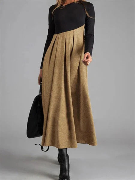 Damen Maxikleid Modern Elegant Colorblock Langarm für Alltag und Büro