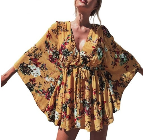 Diana – Boho-Kleid mit Blumenmuster und Fledermausärmeln