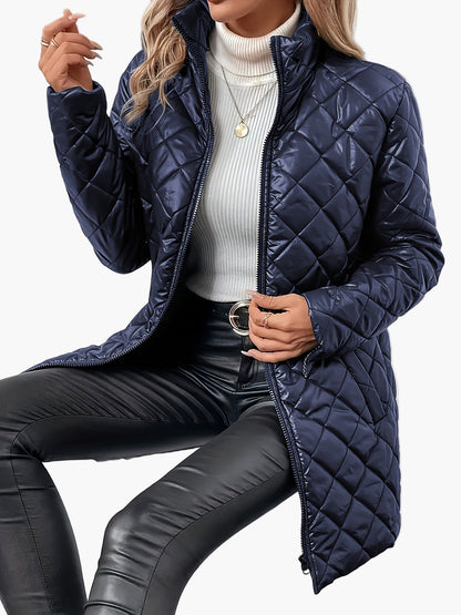 Damen Steppjacke mit modischem Rauten-Design und Stehkragen – Eleganter Übergangs-Style für Alltag und Freizeit