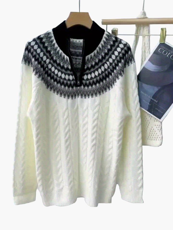 Herren Strickpullover mit Norwegermuster und Viertelreißverschluss – Modischer Winterpullover für Freizeit und Alltag