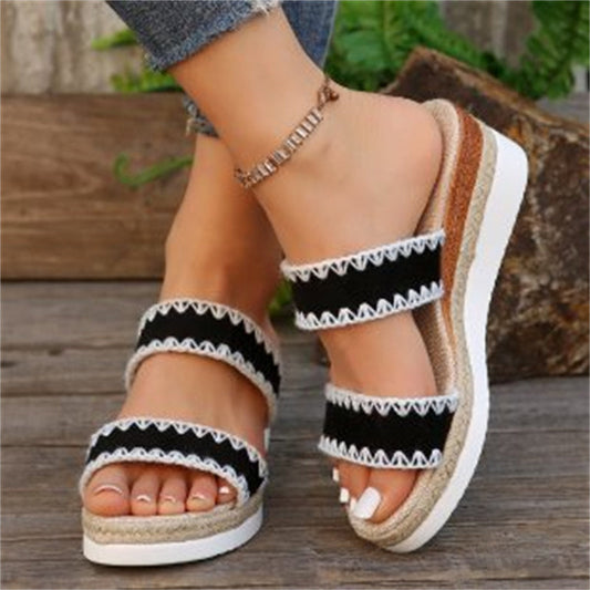 Adele – Ethnische Damenkeilsandalen mit Hanfseil
