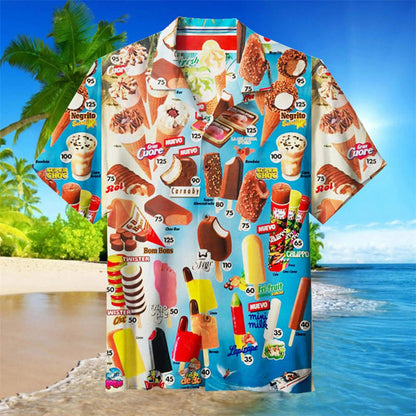 Herren Hawaiihemd mit Retro Eiscreme-Print – Buntes Kurzarm Freizeithemd für Sommer & Strand