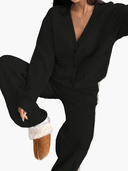 Damen Loungewear Set – Bequemes Freizeit Hausanzug mit Knopfleiste für Zuhause und Alltag