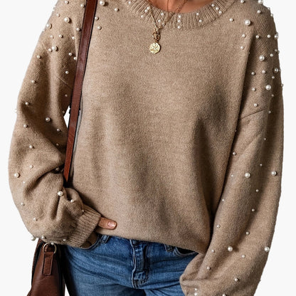 Damen Pullover mit Perlenbesatz – Eleganter Strickpullover für Freizeit & Büro
