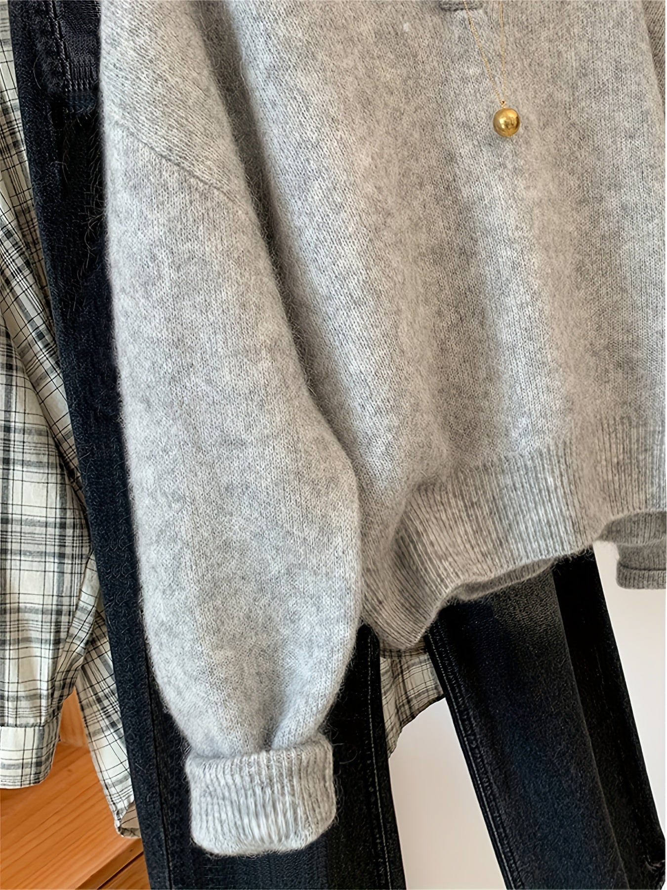 Damen Vintage Strickpullover mit V-Ausschnitt – Bequemer Herbst/Winter Freizeitpullover