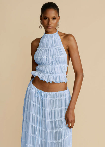 Louise – Sexy ärmelloses Backless Cropped Top und plissiertes langes Kleid