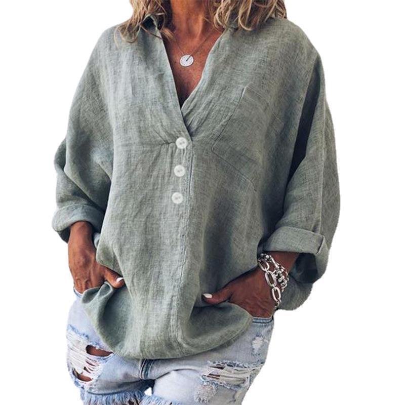 Ruby – Langärmlige Bluse aus Premium-Veganleinen mit V-Ausschnitt