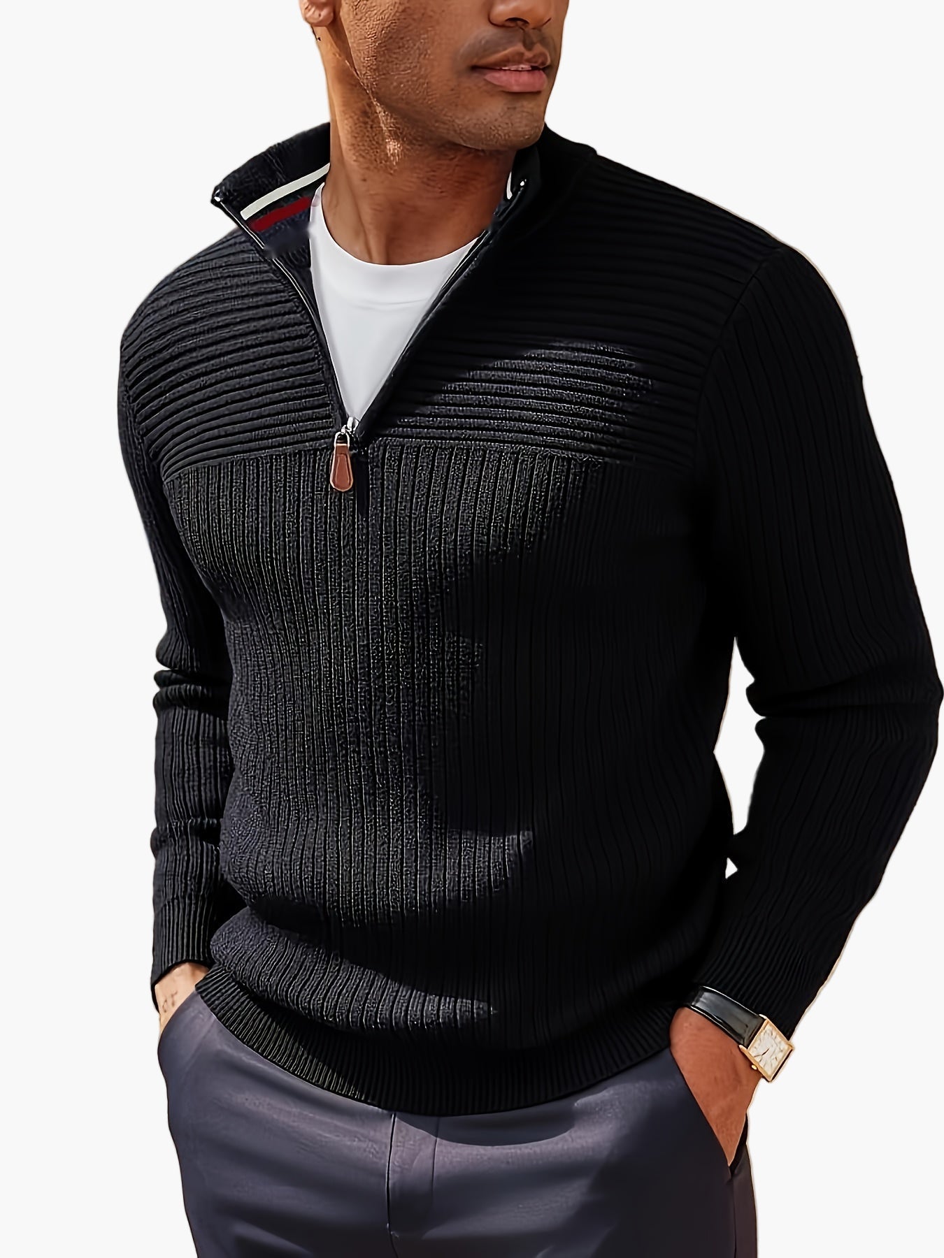 Herren Halb-Zip Strickpullover – Moderner Freizeitpullover mit Stehkragen für Herbst und Winter