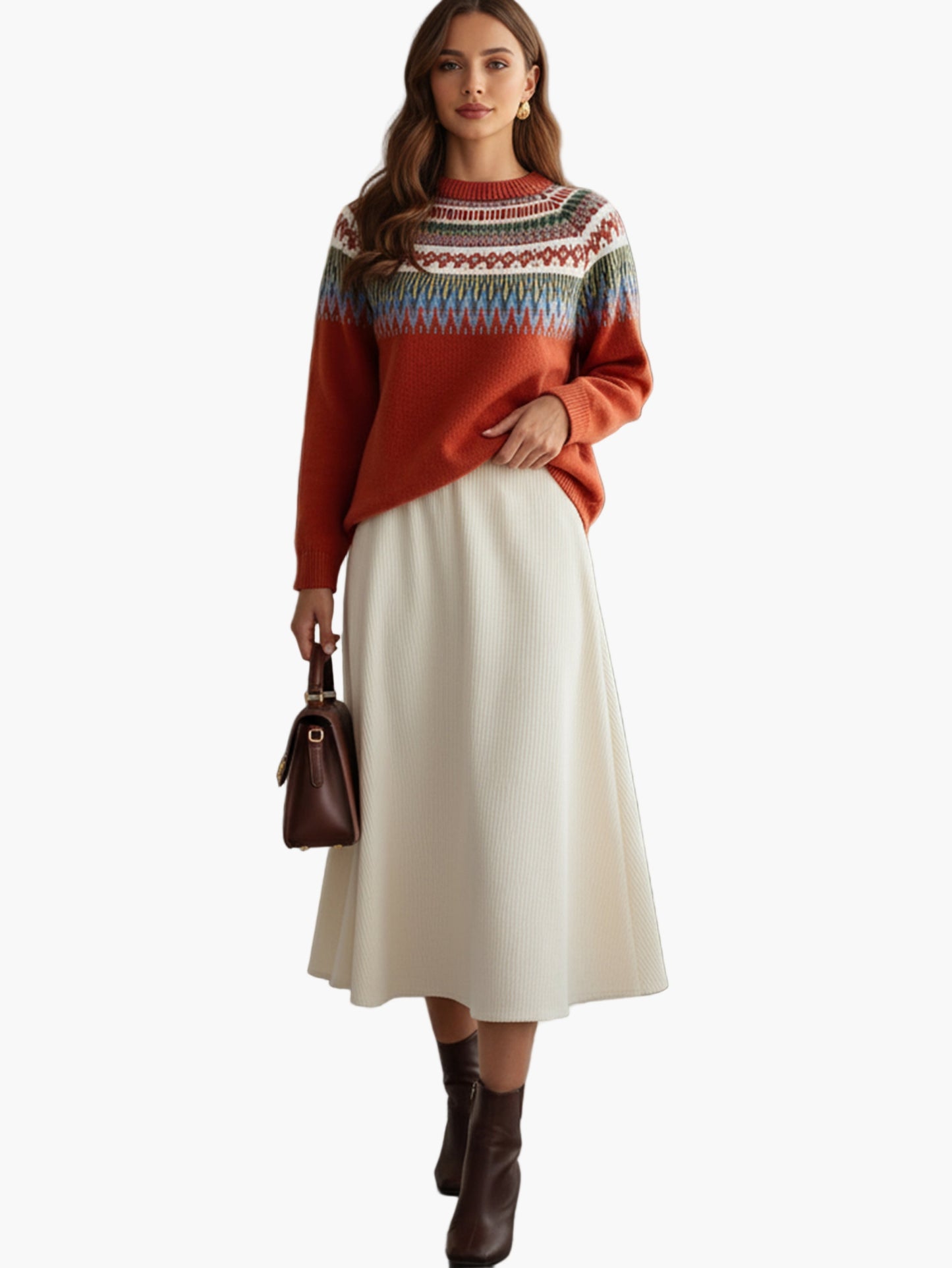 Damen Strickpullover im skandinavischen Stil mit geometrischem Muster, modisch und vielseitig für Herbst und Winter