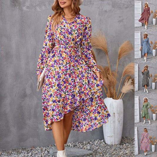 Amy – Langärmliges Kleid mit Blumenmuster und Rüschendetails